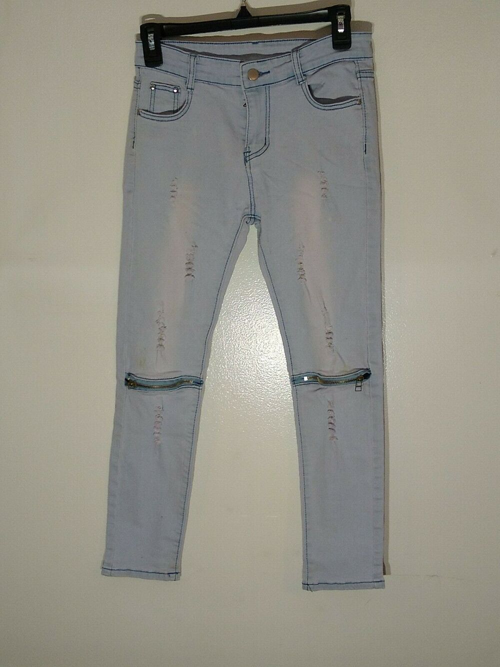 Fredd Marshall Girls distressed 12 Light Wash Skinny Pants Inseam 24” Cotton P3